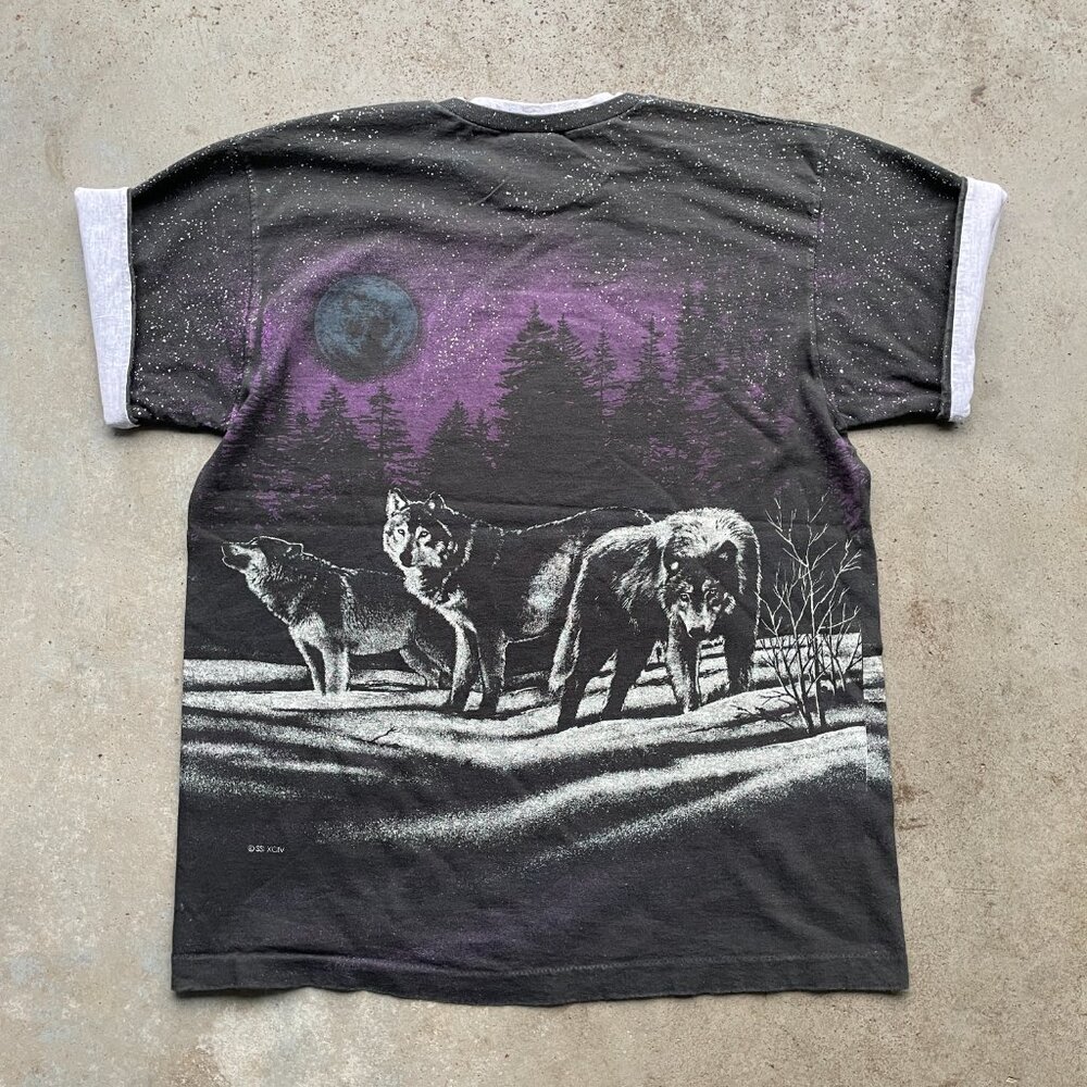 1991 Wolves Snowy Nature All Over Print T-Shirt Size: Large USA Made Anvil - Picture 3 of 6